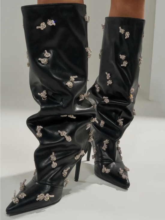 Azalea Wang Shoes - Azalea Wang “Coleman” Embellished Black Boot Size US 8